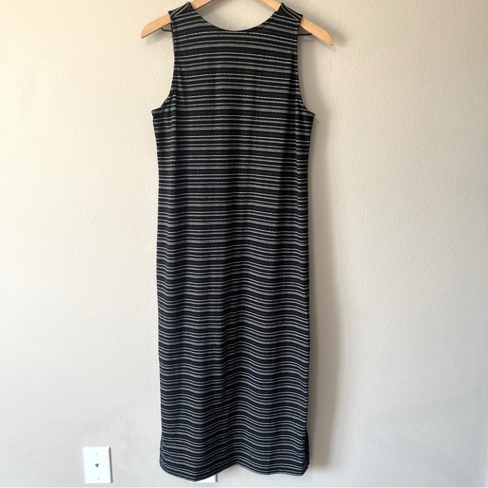 LOFT Jacquard Twist Cutout Back Midi Shift Dress Black Striped Size Small NEW - Picture 4 of 14